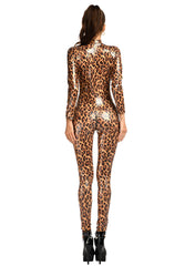 Long Sleeve Faux Leather Bodysuit Cougar