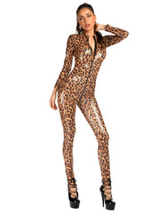 Long Sleeve Faux Leather Bodysuit Cougar