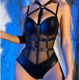 HubLai Plus Size Leather Corset Bodysuit