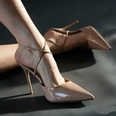 cross strap thin strap French nude high Heels