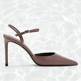 Brown Patent Leather Ankle Buckle Stiletto Sandals