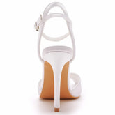 10cm white satin cloth fish mouth pearl thin heel