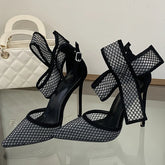 Butterfly-kont Polka Dot Breathable Mesh Pointed Toe Women Pumps