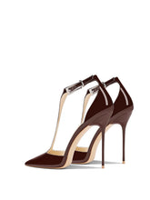 Brown Patent Leather Pointed Thin Heel High-Heeled Shoes