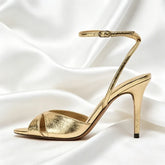 Black Cross Tied Satin Heeled Sandals