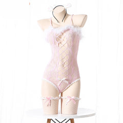 Extreme Pink Bodysuit Cat Mesh Lingerie Bunny Costume Teddy