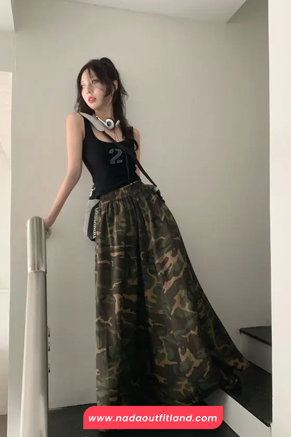 High Waist Camouflage Pattern A-Line Long Skirts