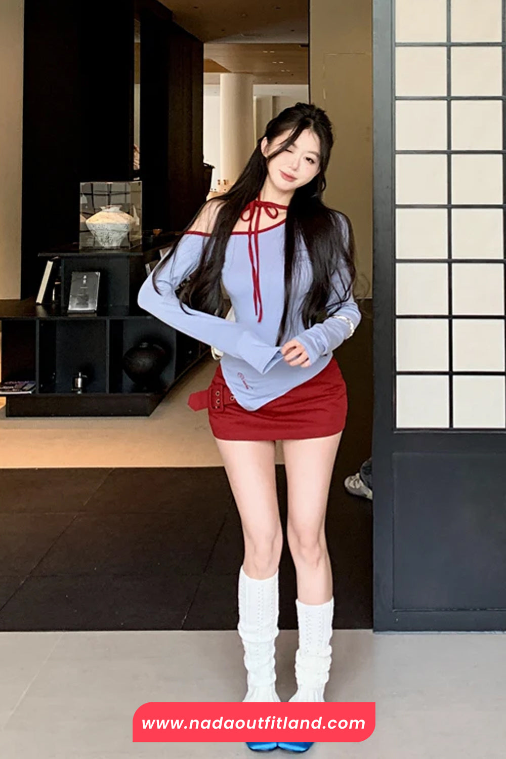 Long Sleeve Sexy Skew Collar Irregular Crop Tops
