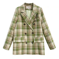 Double Breasted Loose Plaid Blazer Coat