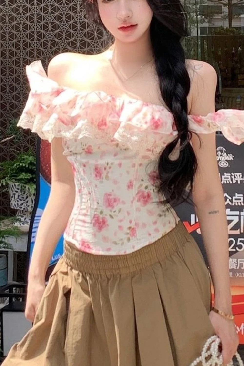 Sexy Lace Patchwork Floral Pattern Slash Neck Cropped Shirt