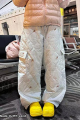 Loose Cargo Pockets Winter Thick Plaid Pants
