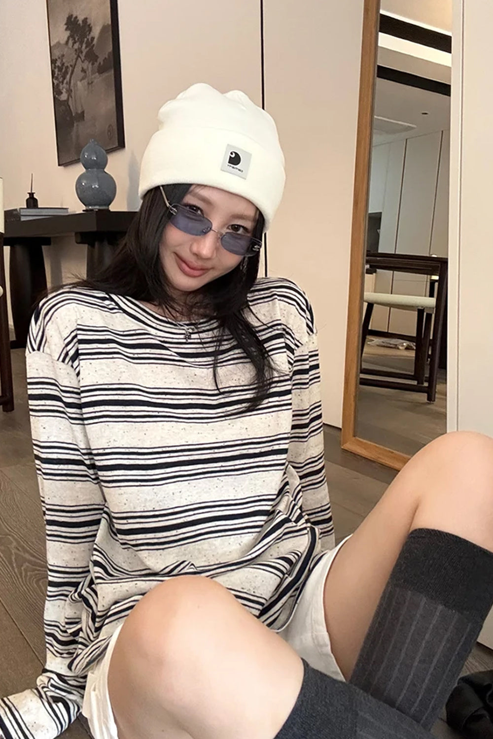Long Sleeve O-Neck Harajuku Striped Shirt