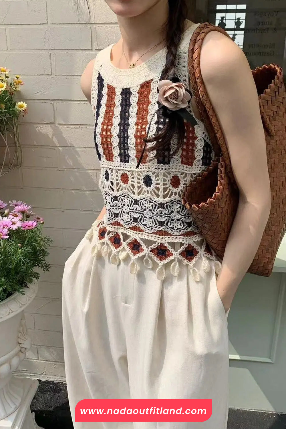 Sleeveless Knitted Hollow Out Striped Crochet Crop Tops