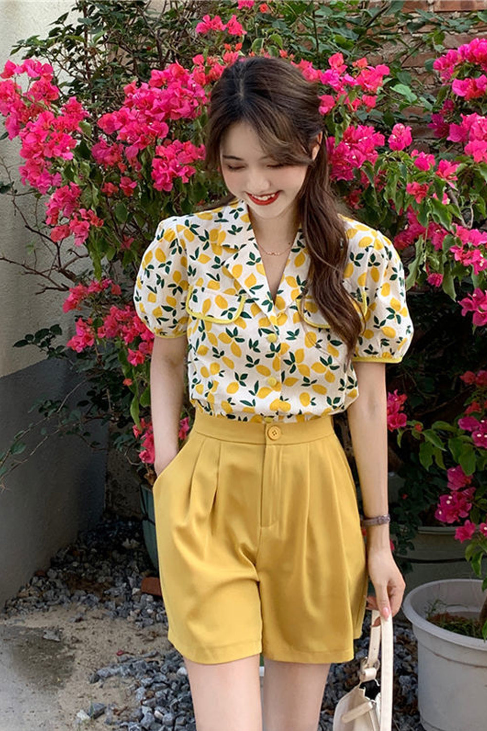 Vintage Florals Pattern Puff Sleeve Blouse Shirt