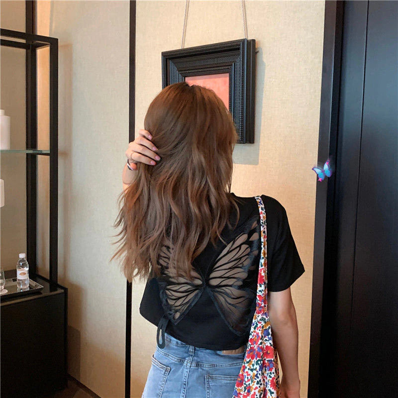 Butterfly Cut Out Pattern Backless Shirts