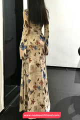 Long Sleeve Butterfly Pattern Sexy Slim Dress