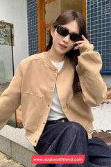 Long Sleeve Classic Cropped Baseball Jacket