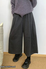 High Waist Knee Length Vintage Woolen Pants
