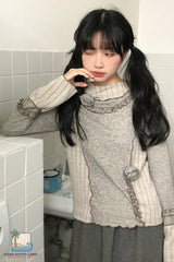Long Sleeve 3D Flowers Vintage Ruffles Sweater