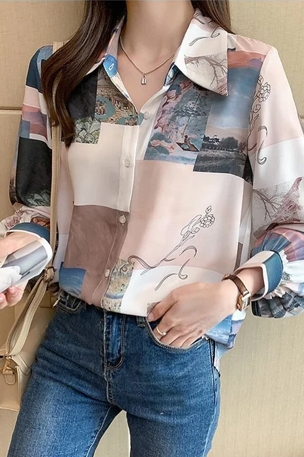 Long Sleeve Spring Pattern Blouse Shirt