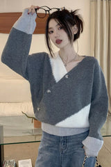 Loose V-Neck Irregular Button Sweater