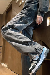 Loose Side Slit Zipper Men Jeans Pants