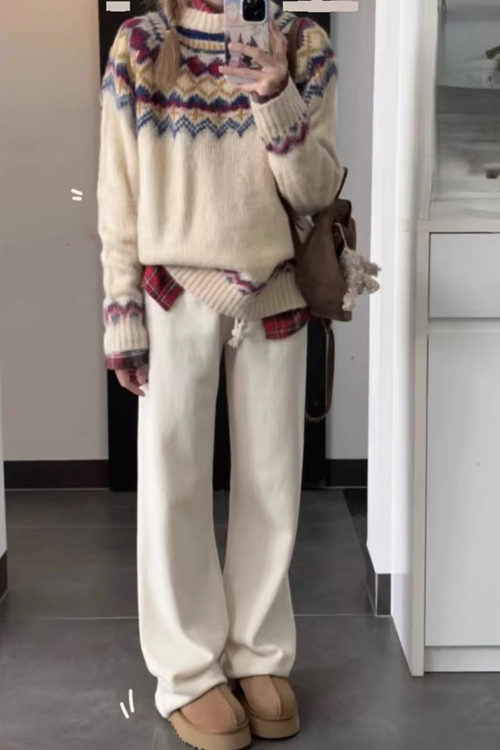 Loose Neck Argyle Pattern Knitted Sweater