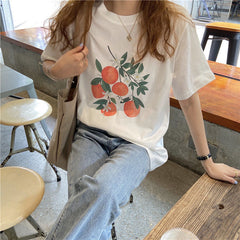 Loose Orange Printed Casual Shirts