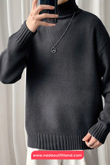 Long Sleeve Solid Turtleneck Knitted Men Sweater