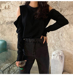 Cut Off Shoulder Long Sleeve Casual Shirt
