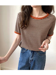 Casual O-Neck Striped Soft Knitted Shirt