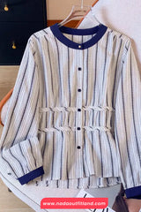 Long Sleeve Vertical Striped O-Neck Elegant Blouse Shirt