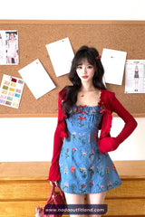 Vintage Square Collar Floral Pattern Mini Dress