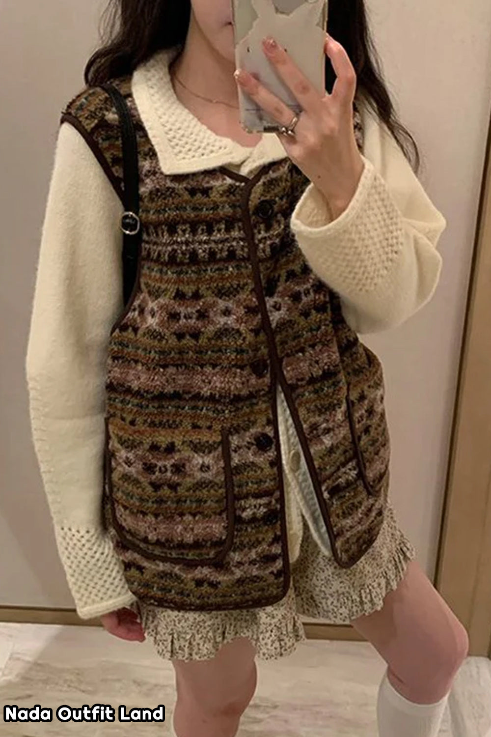Vintage Style Double Pockets Vest Sweater