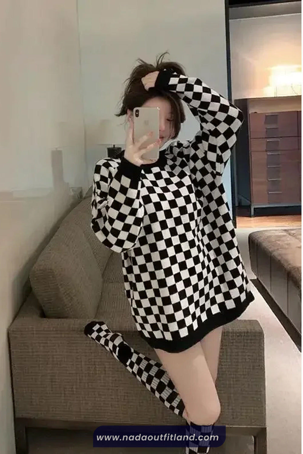 Long Sleeve Casual Checkered Pattern O-Neck Sweater
