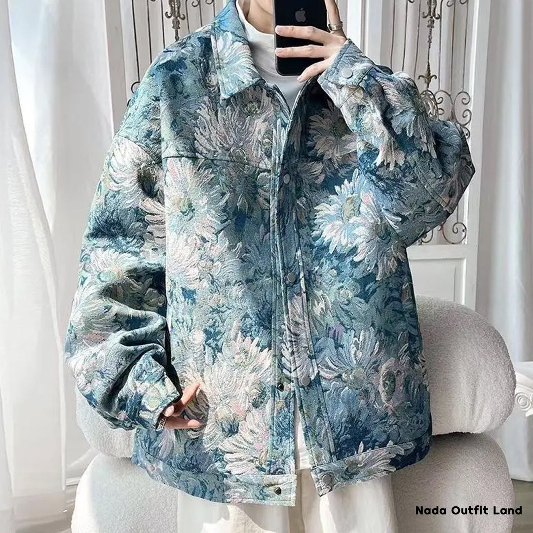 Long Sleeve Daisy Pattern Retro Unisex Jacket