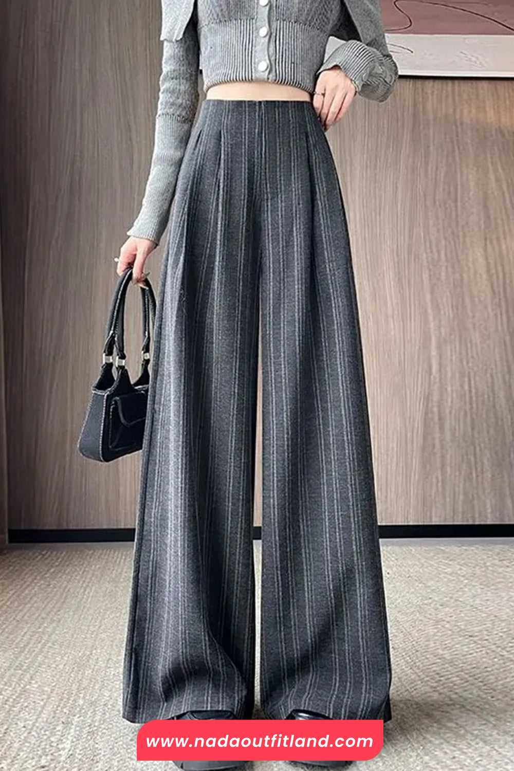 High Waist Loose Elegant Striped Office Pants