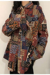 Long Sleeve Retro Art Pattern Blouse Shirt