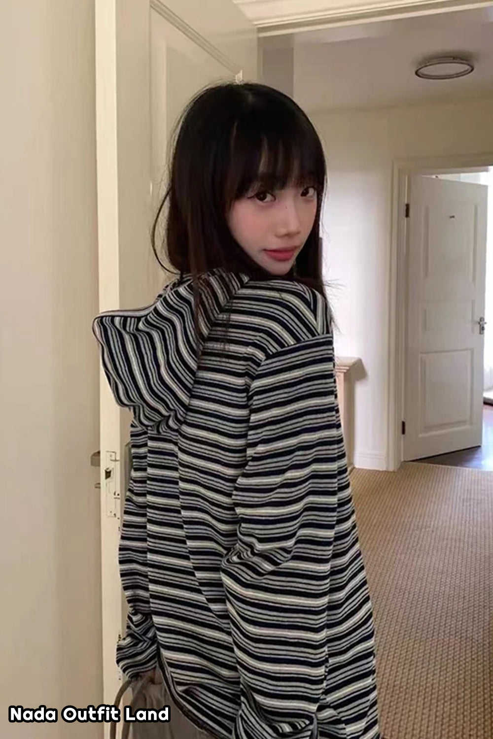 Long Sleeve Retro Striped Hooded Winter Sweater