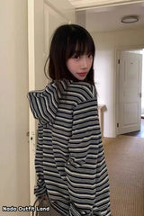Long Sleeve Retro Striped Hooded Winter Sweater