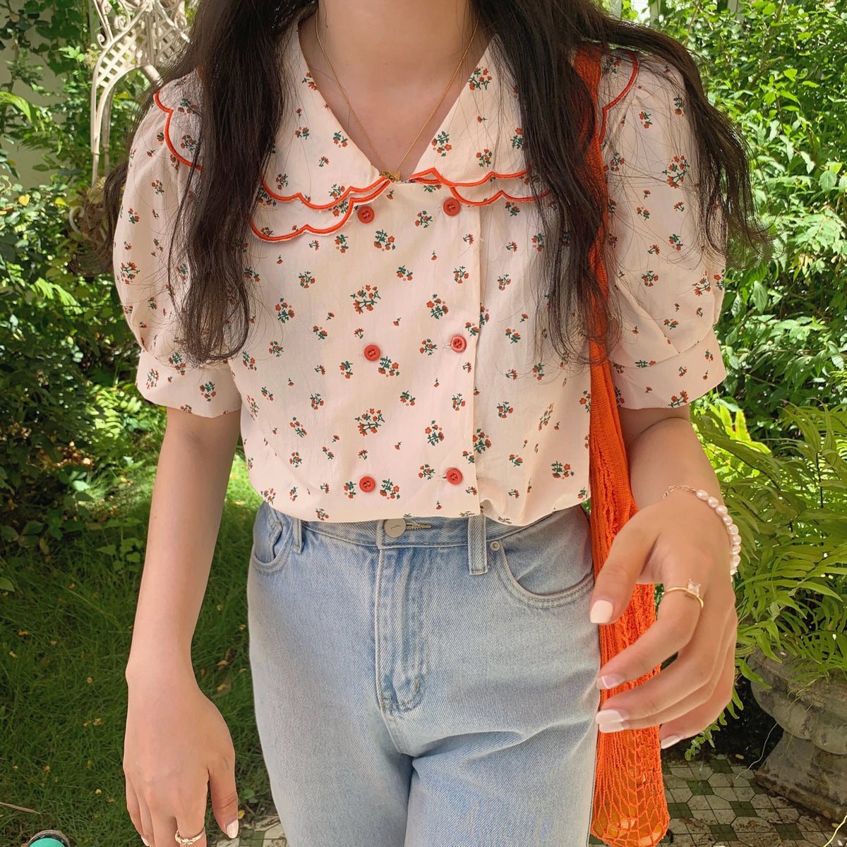 Retro Florals Peter Pan Collar Summer Shirt