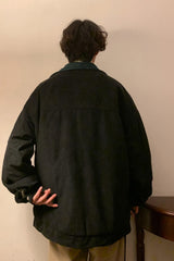 Loose Black Color Turn Down Collar Corduroy MEN Jacket