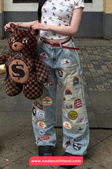 High Waist Retro Embroidered Jeans Pants