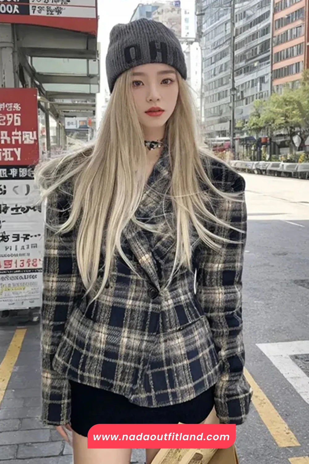 Long Sleeve Retro Plaid Pattern Woolen Blazers Jacket
