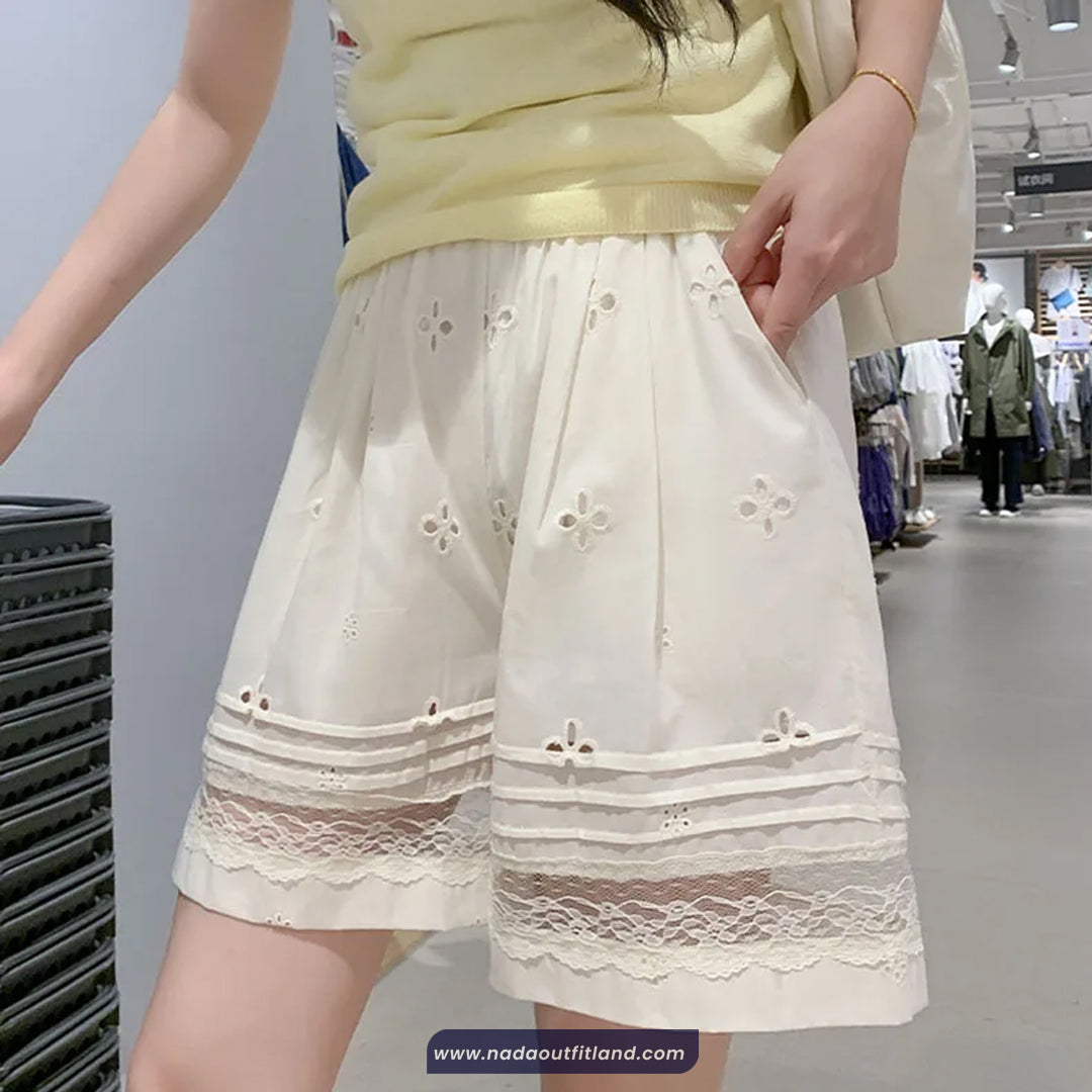 Cute Lace Spliced Hollow Out Shorts