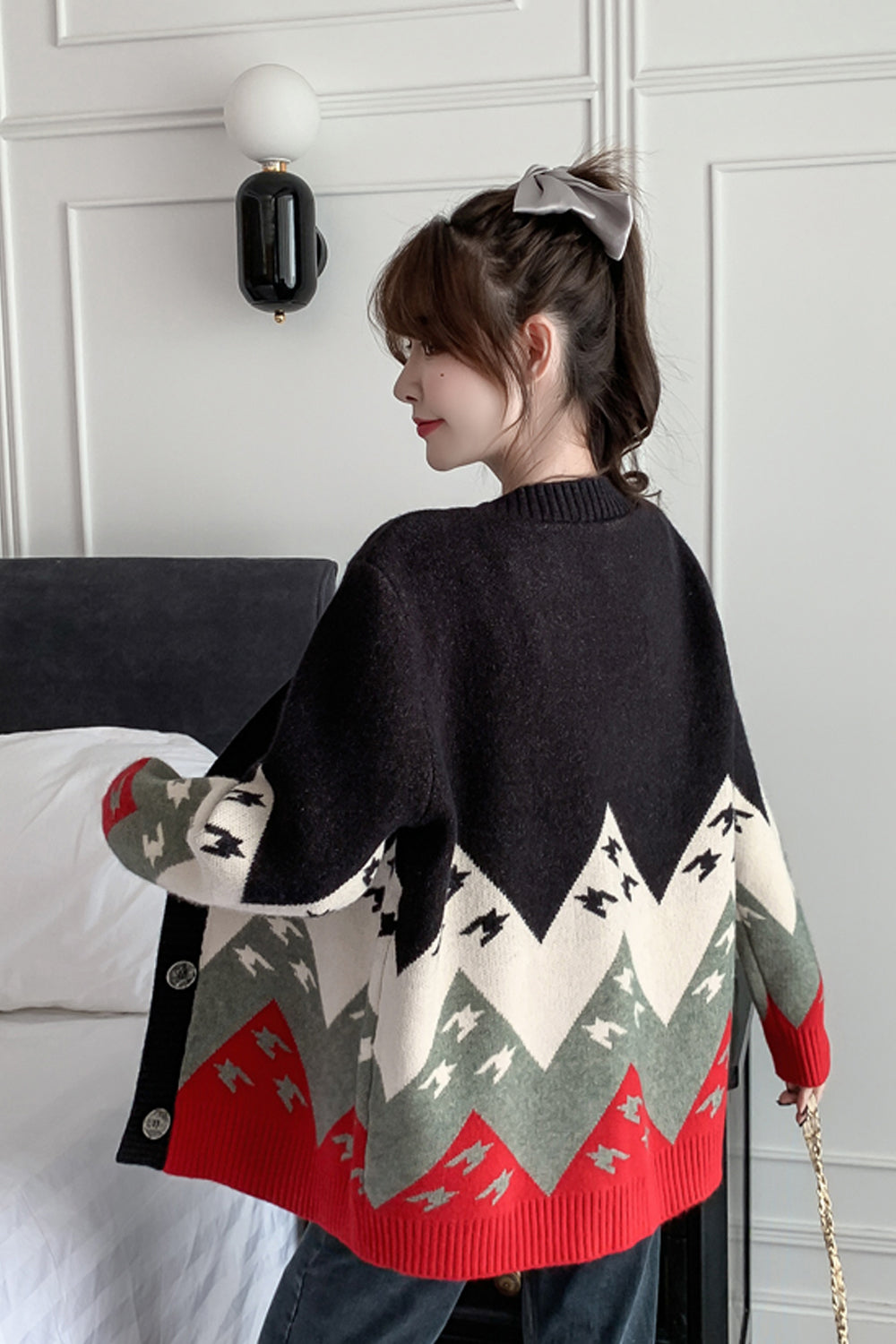Matching Colors Loose Retro Cardigan Sweater