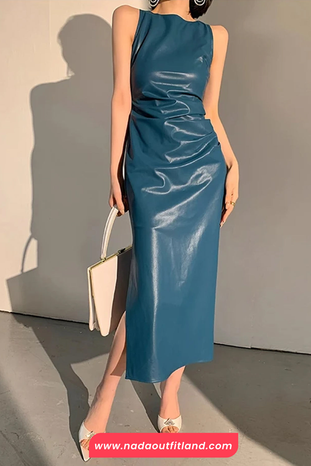 Soft Faux Leather Slim Fit Long Dress