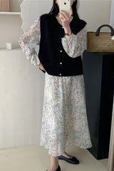 Loose O-Neck Button Knitted Vest Sweater