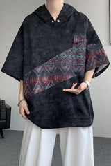 Retro Ethnic Oversized Hooded Shirt â€?Vintage Streetwear Statement Piece