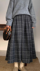 Vintage A-Line Woolen Thick Long Plaid Skirts
